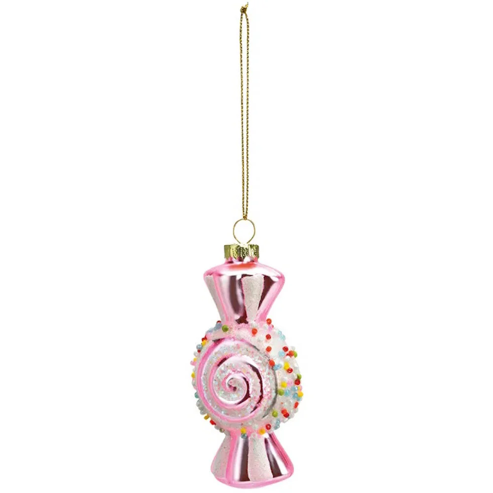 Anhänger Bonbon aus Glas Rosa Glitter 10 cm