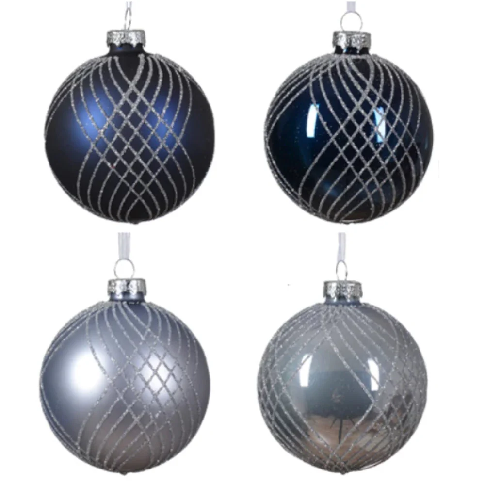 Weihnachtskugel aus Glas Blau & Türkis 8 cm 12er Set