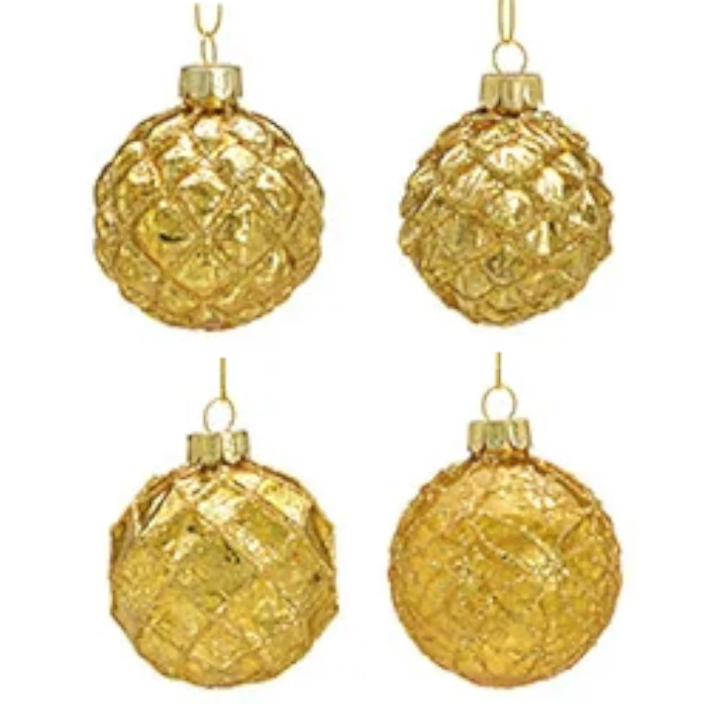 Weihnachtskugel aus Glas Gold 3D-Muster 6 cm 12er Set