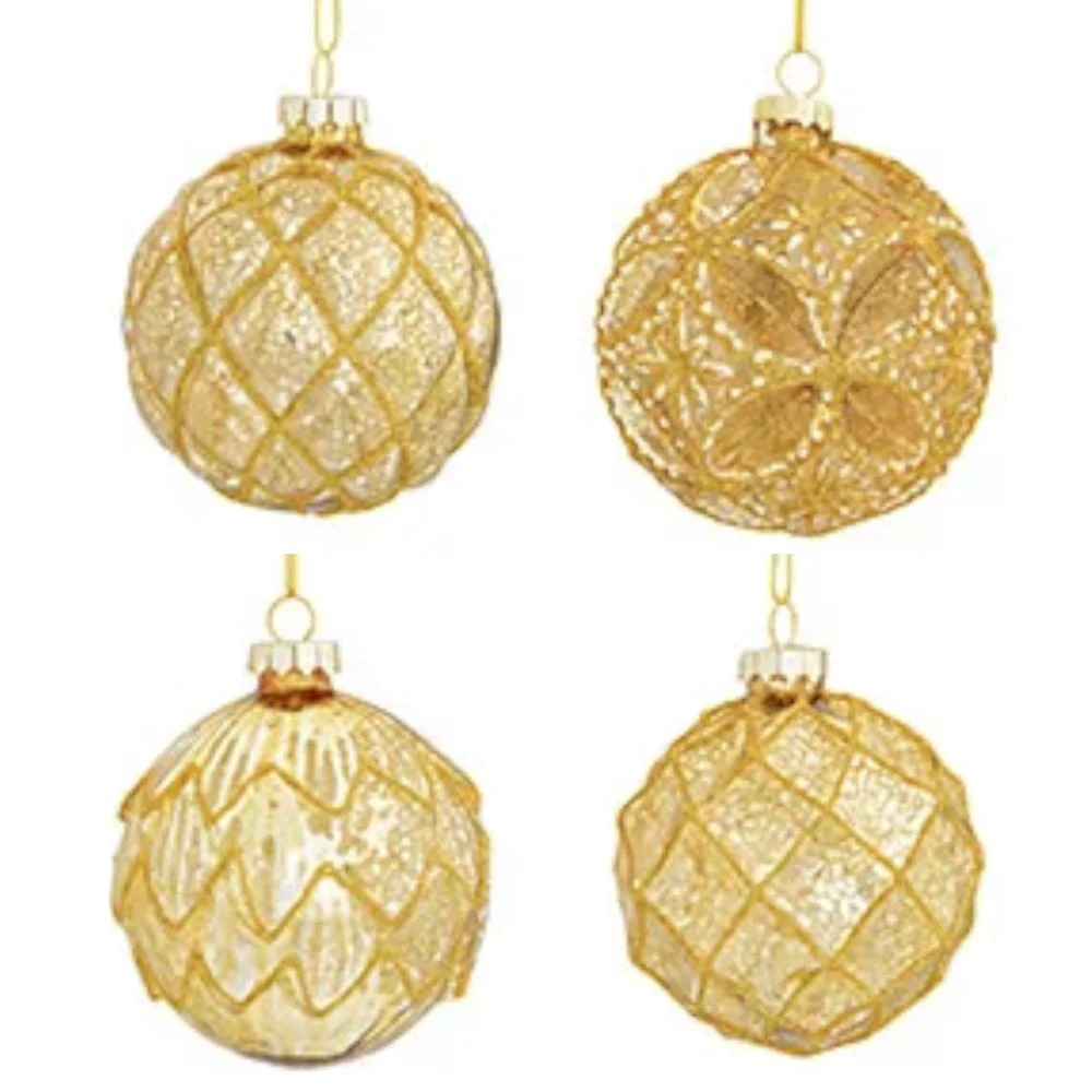 Weihnachtskugel aus Glas Gold 3D-Muster 8 cm 12er Set