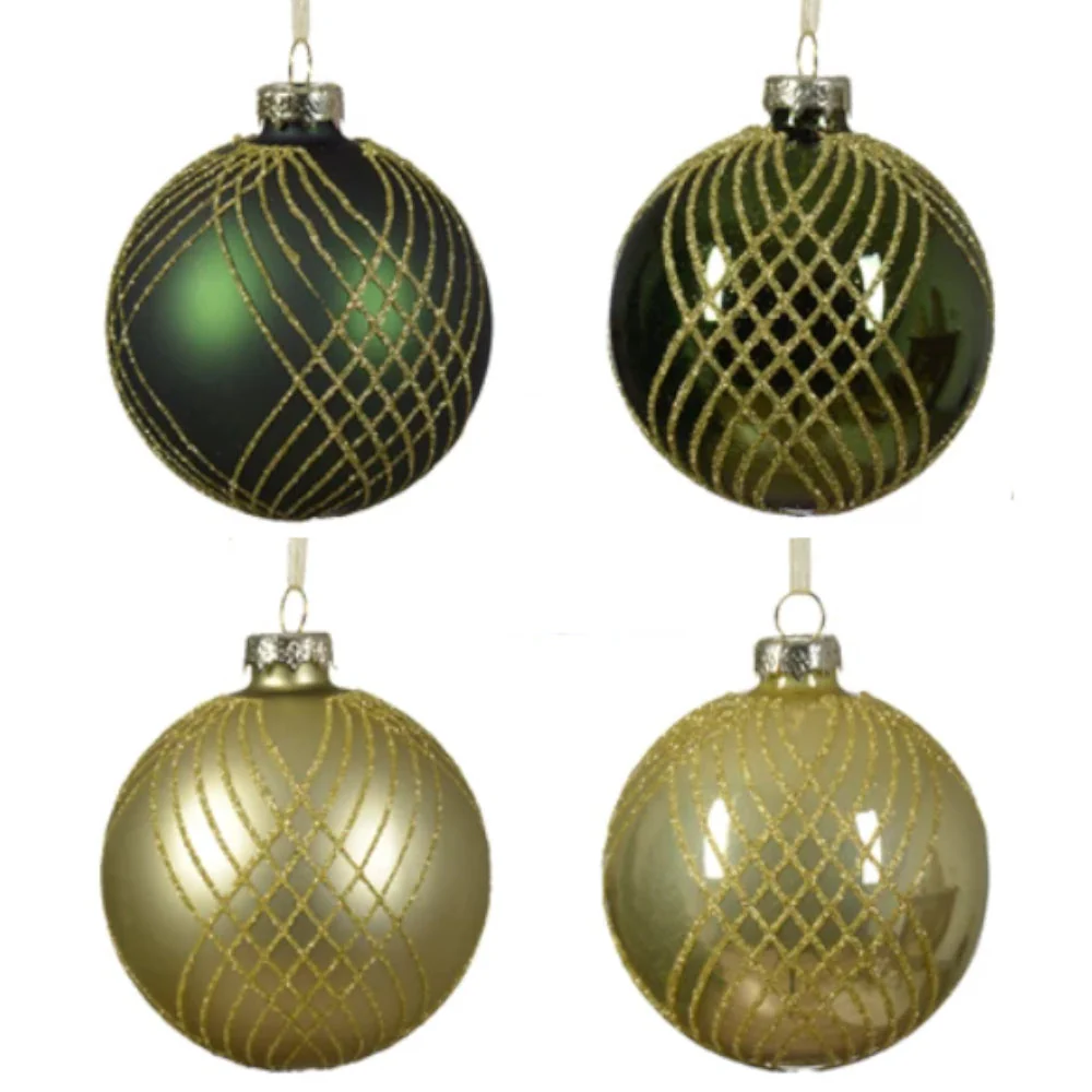 Weihnachtskugel aus Glas Goldgrün Hell & Dunkel 8 cm 12er Set