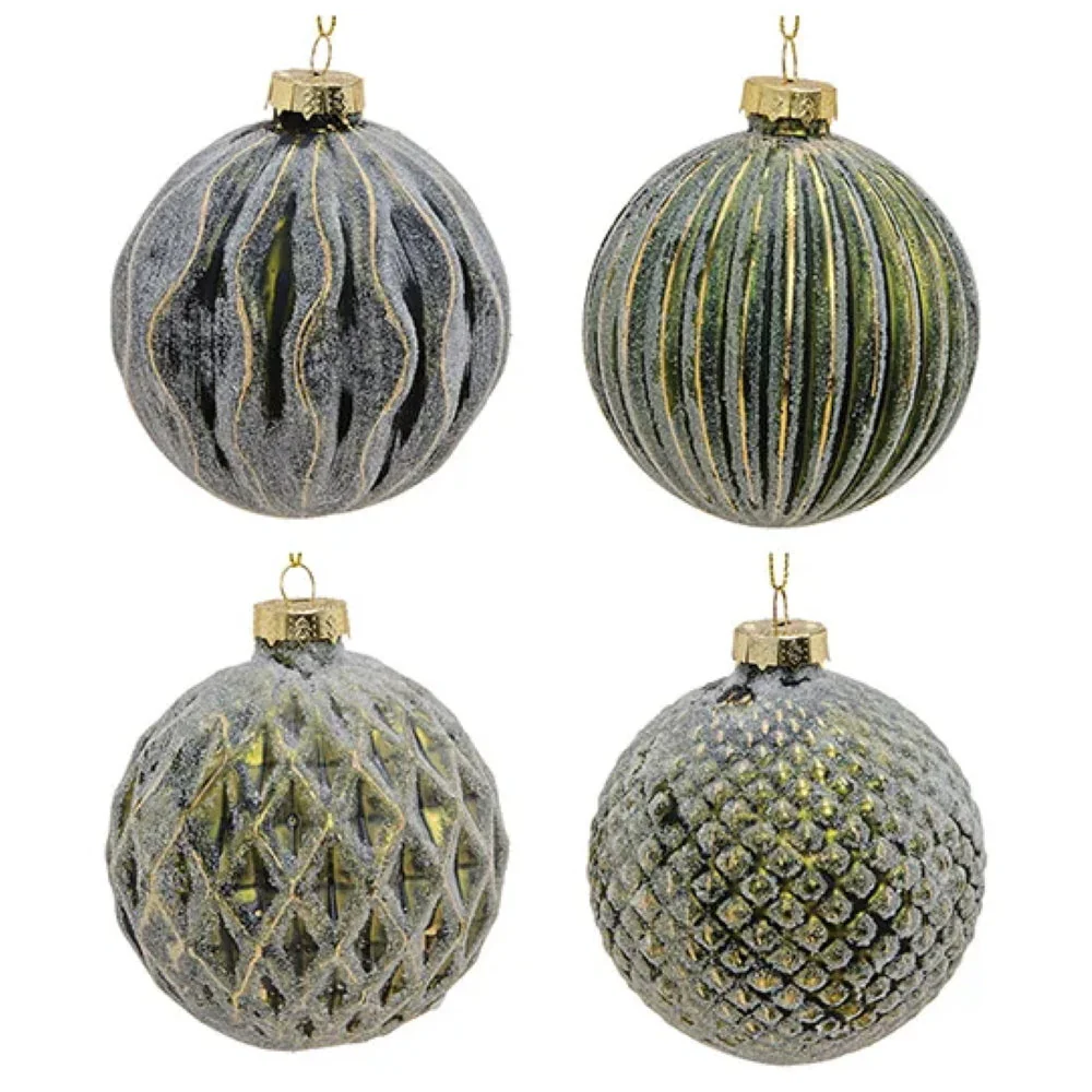 Weihnachtskugel aus Glas Grün Gold 8 cm 12er Set