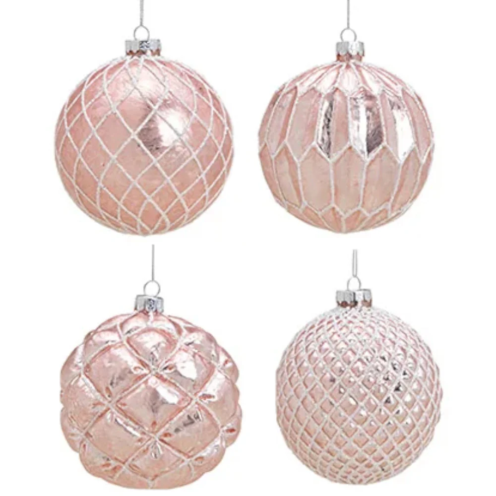 Weihnachtskugel aus Glas Pink Silber 10 cm 8er Set