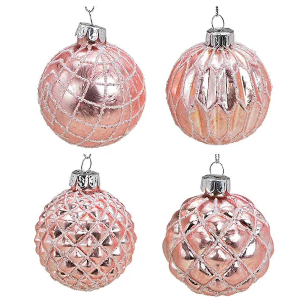 Weihnachtskugel aus Glas Pink Silber 8 cm 12er Set