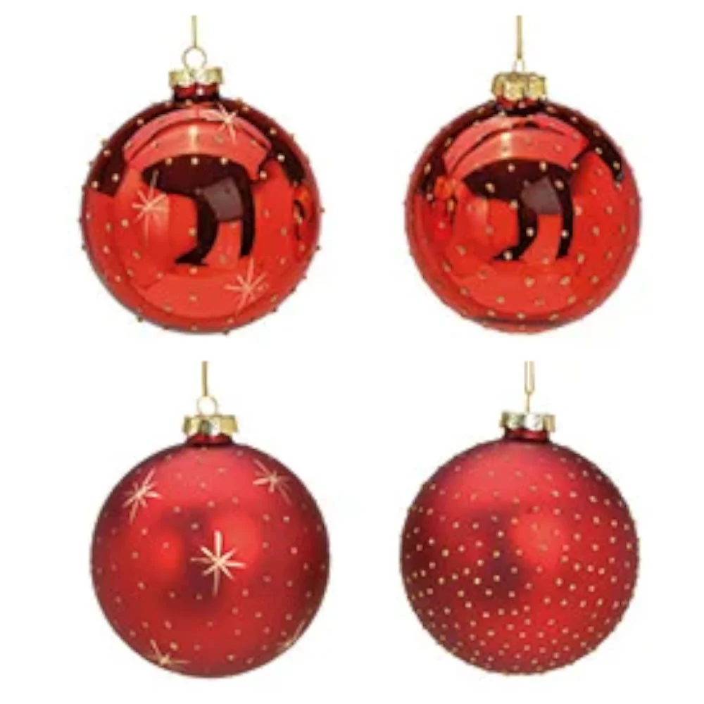Weihnachtskugel aus Glas Rot Gold 10 cm 8er Set