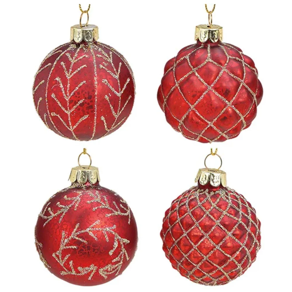 Weihnachtskugel aus Glas Rot Gold 6 cm 12er Set