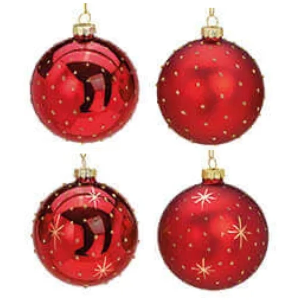 Weihnachtskugel aus Glas Rot Gold 8 cm 12er Set