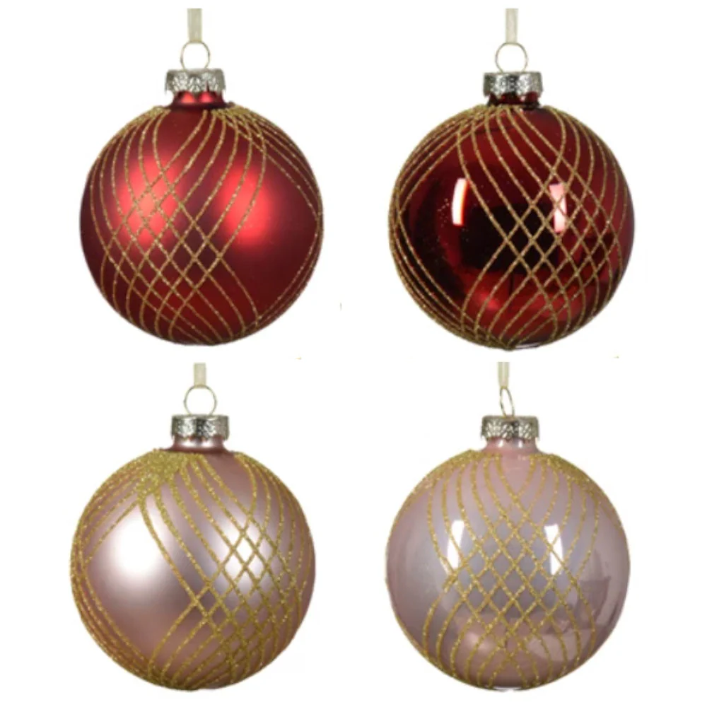 Weihnachtskugel aus Glas Rot & Rosa 8 cm 12er Set