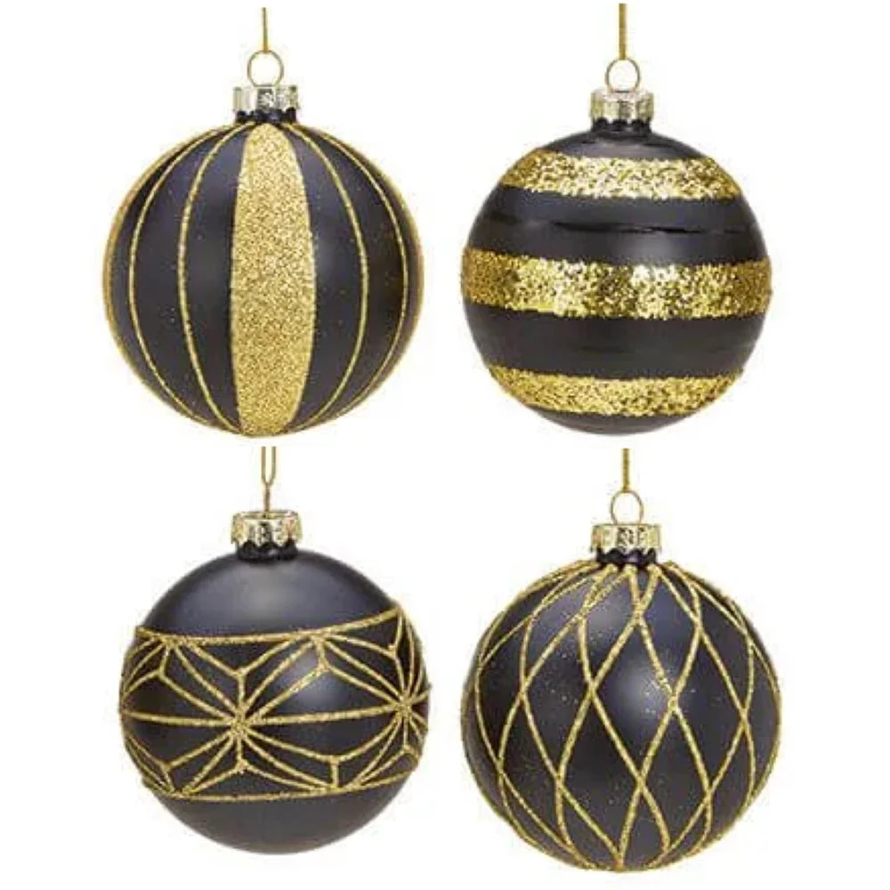 Weihnachtskugel aus Glas Schwarz Gold 8 cm 12er Set