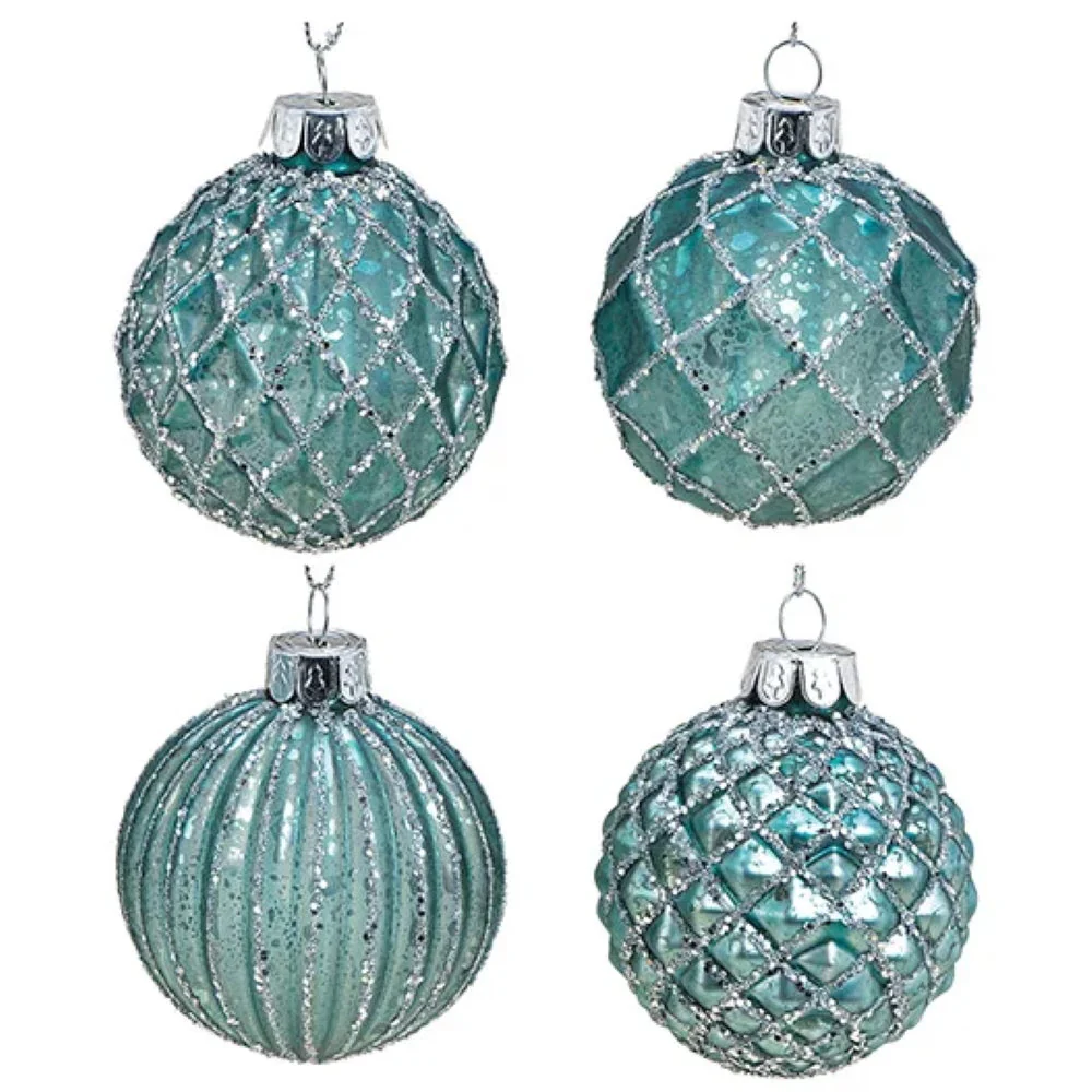 Weihnachtskugel aus Glas Türkis Silber 6 cm 12er Set