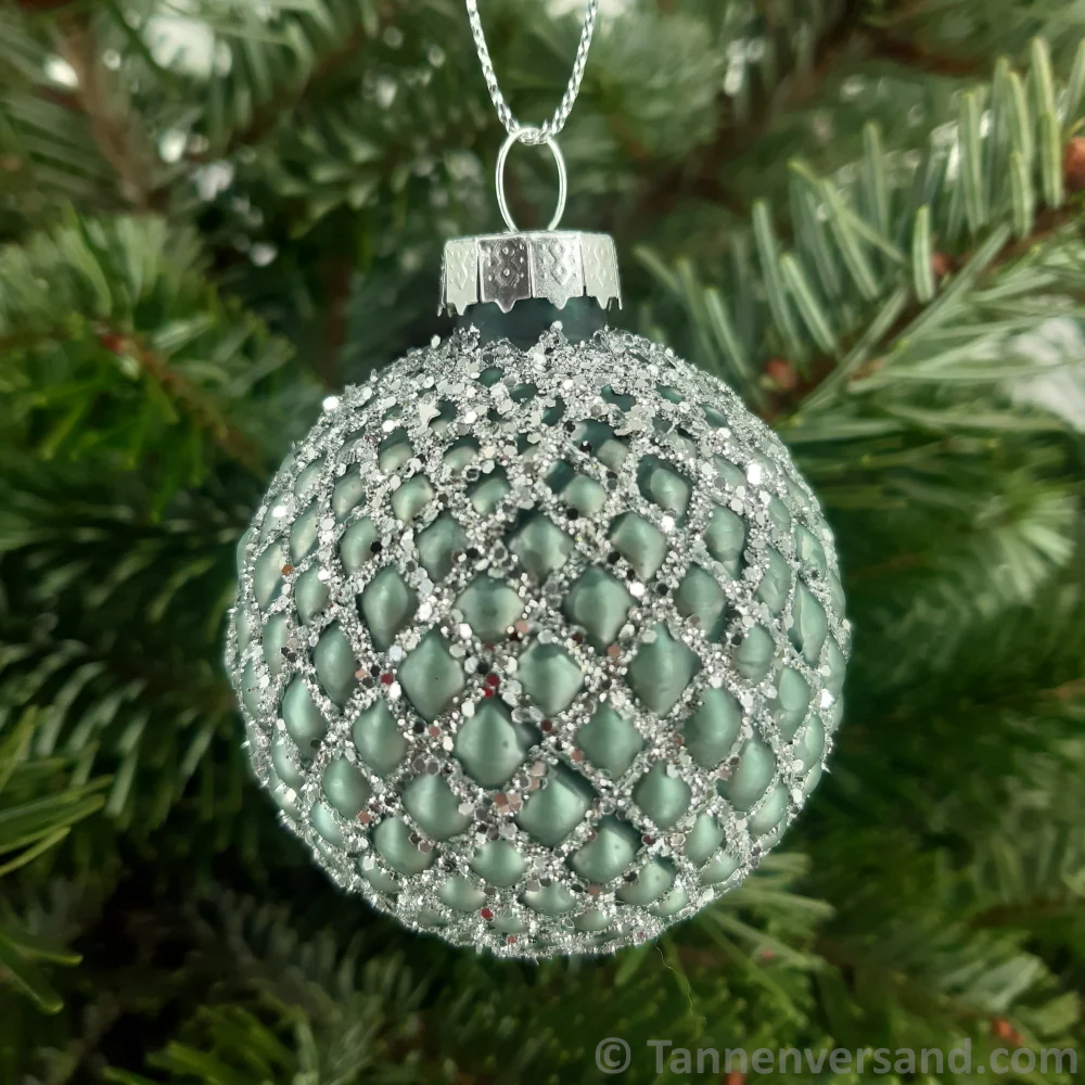 Weihnachtskugel aus Glas Türkis Silber 6 cm 12er Set - Image 5