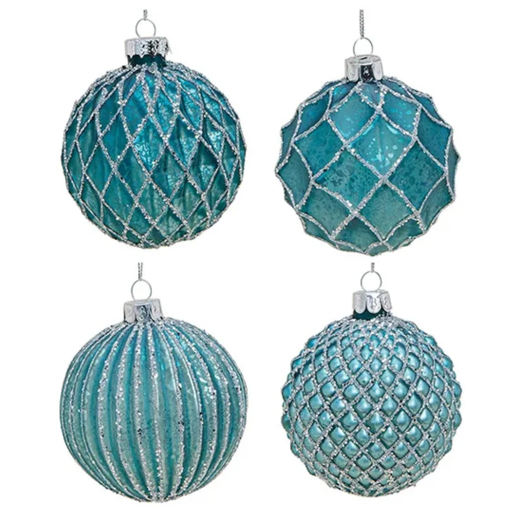 Weihnachtskugel aus Glas Türkis Silber 8 cm 12er Set