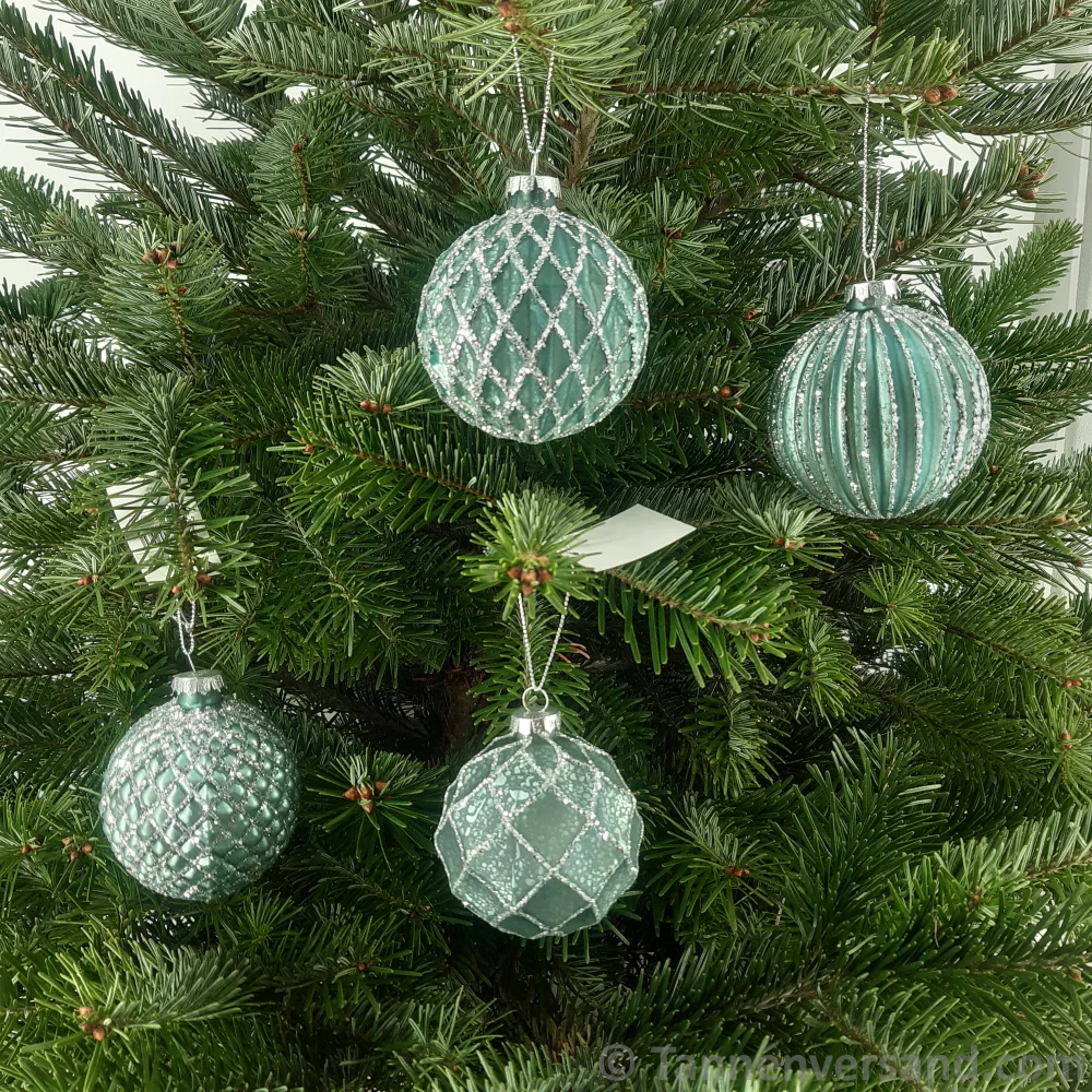 Weihnachtskugel aus Glas Türkis Silber 8 cm 12er Set - Image 2