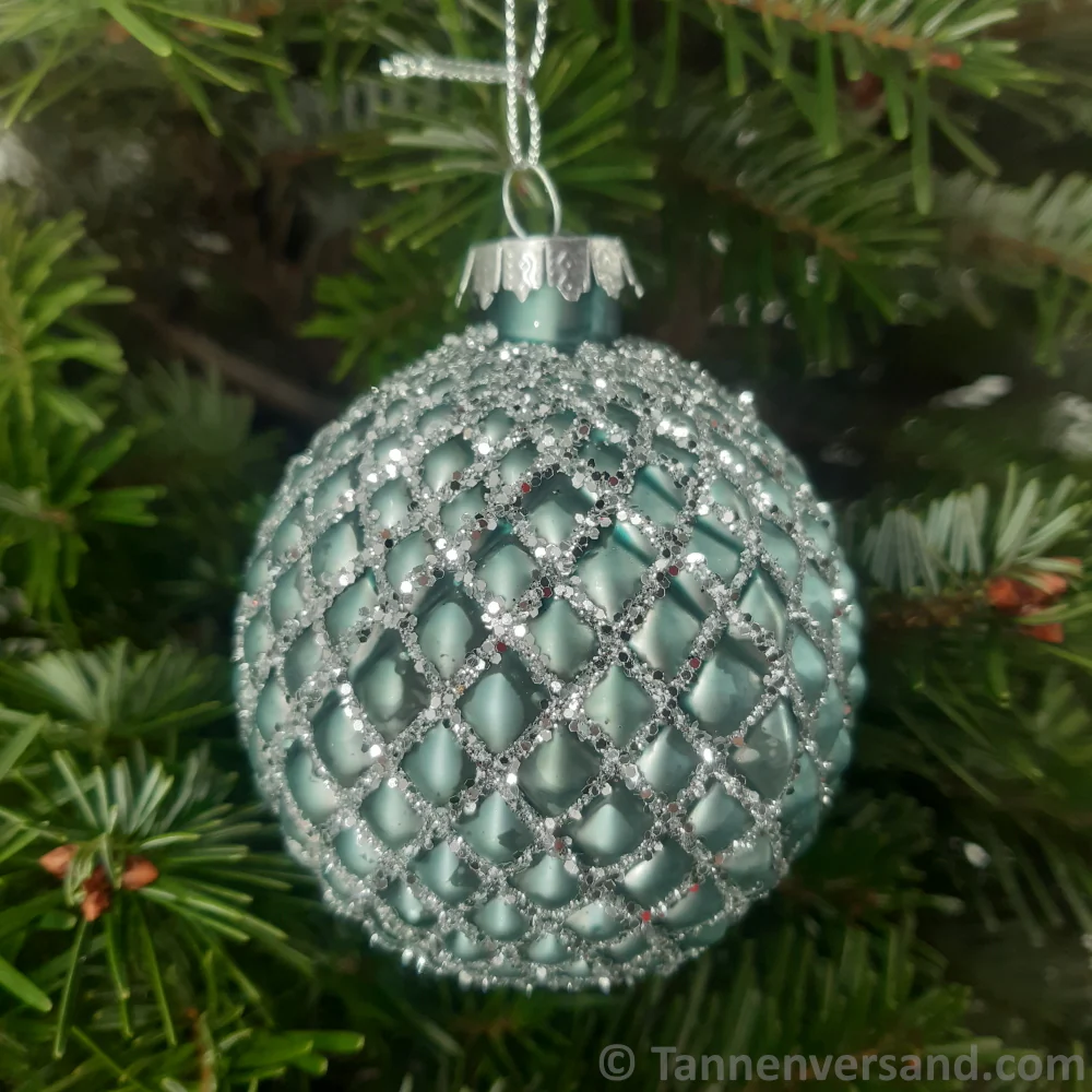 Weihnachtskugel aus Glas Türkis Silber 8 cm 12er Set - Image 4