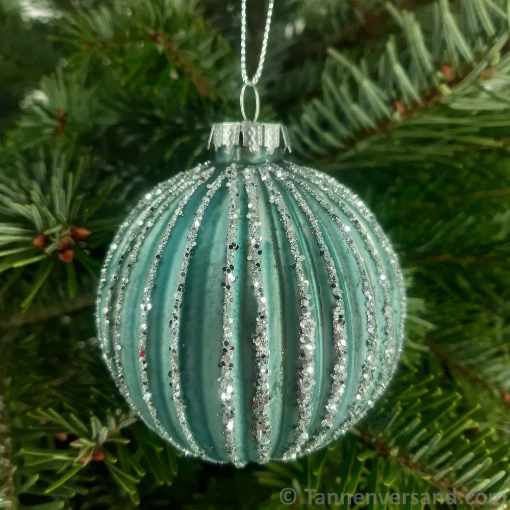 Weihnachtskugel aus Glas Türkis Silber 8 cm 12er Set - Image 7