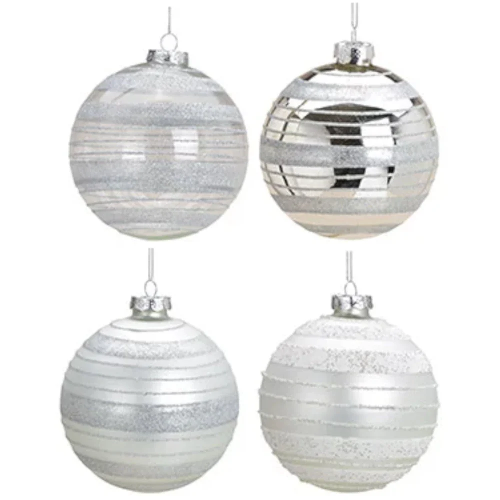 Weihnachtskugel aus Glas Weiß Silber 10 cm 8er Set