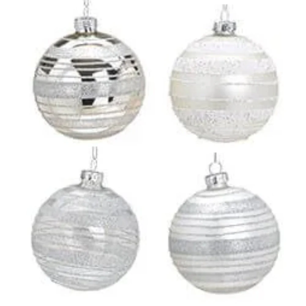 Weihnachtskugel aus Glas Weiß Silber 8 cm 12er Set
